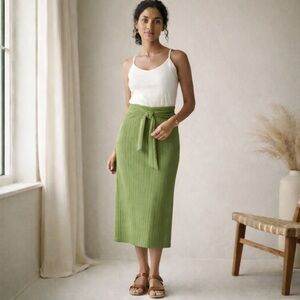 Amour Vert NWOT Ribbed Midi Skirt Pear Green Sustainable Modal Stretch, Sz S